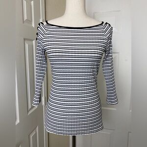 White House Black Market Blouse Size XS Black White Knit Stretch Top WHBM